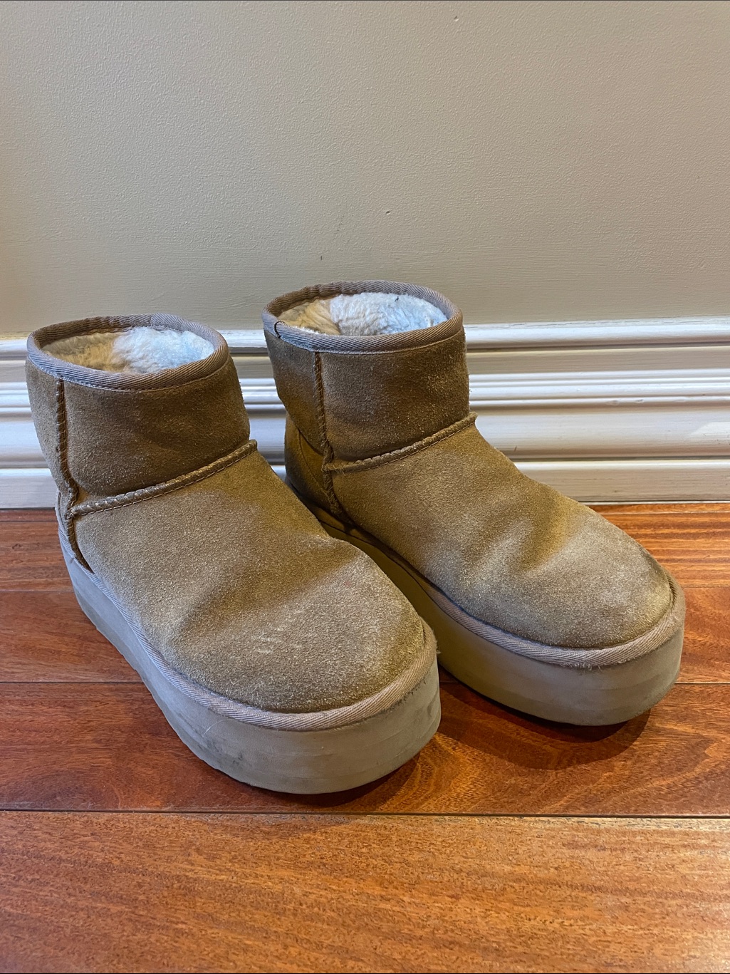 Ugg Chestnut Suede Fleece-Lined Platform Ankle Boots - Women’s Size 6